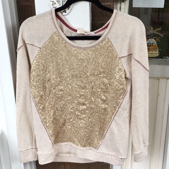 Rewind Tops - 2/20 Rewind Cream & Gold Sequin Sweatshirt